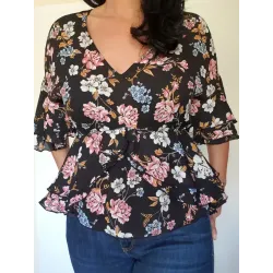 Floral Blouse Top with Ruffles  - 3