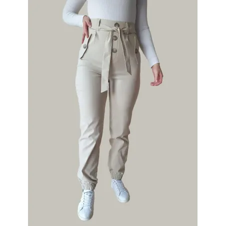 Beige Trousers with Buttons  - 1