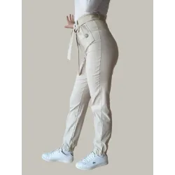 Beige Trousers with Buttons  - 2
