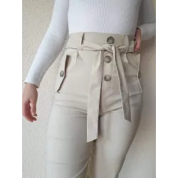Beige Trousers with Buttons  - 4