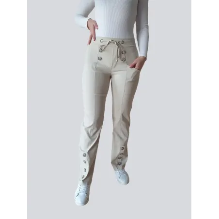 Beige Straight Stretch Pants  - 1