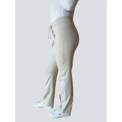 Beige Straight Stretch Pants  - 2