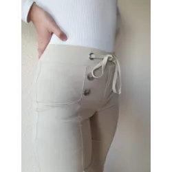 Beige Straight Stretch Pants  - 4