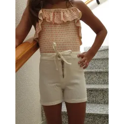 White Elastic Girl's Shorts  - 1