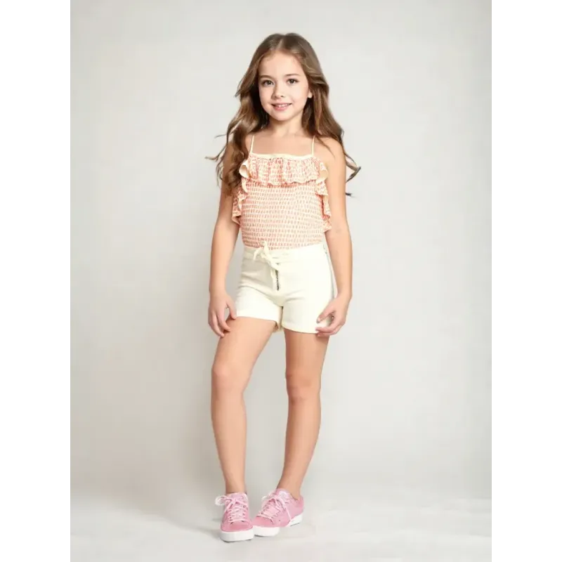 White Elastic Girl's Shorts  - 6