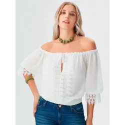 White Boat Neck Blouse  - 4