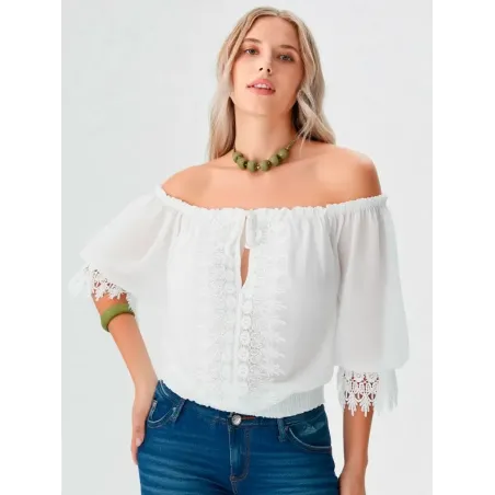 Blusa Cuello Barca Blanca  - 4