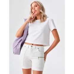 White Cotton Shorts  - 2