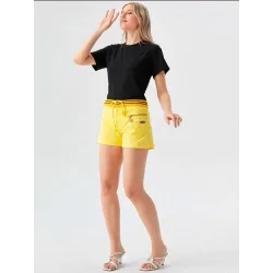 Yellow Cotton Satin Shorts  - 4
