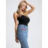 Pantalón pirata vaquero mujer azul cremalleras rojas vista lateral | Pantalones mujer | Buscarmoda