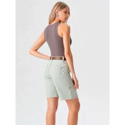 Beige Cotton Mid-Length Shorts  - 4