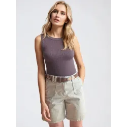Beige Cotton Mid-Length Shorts  - 5