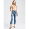 Jeans Capri Tiro Bajo Mujer vista frontal azul bolsillos plastón con solapa | Jeans capri | Buscarmoda