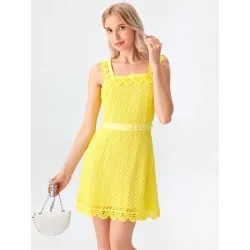 Vestido corto amarillo encaje modelo frontal | Vestidos cortos | Buscarmoda