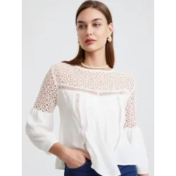 Pleated Blouse with Lace  - 4