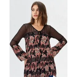 Printed Blouse with Lace  - 5