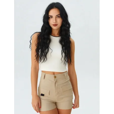 Pantalón Corto Tiro Alto Beige  - 3