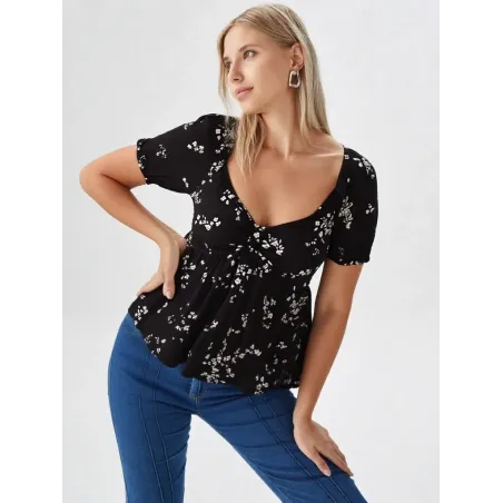 Black Floral Cropped Top  - 3