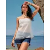 Strappy Bohemian Top summer look in white cotton with embroidered trim | Tops | Buscarmoda