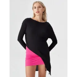 Black Top with Asymmetric Hem  - 5