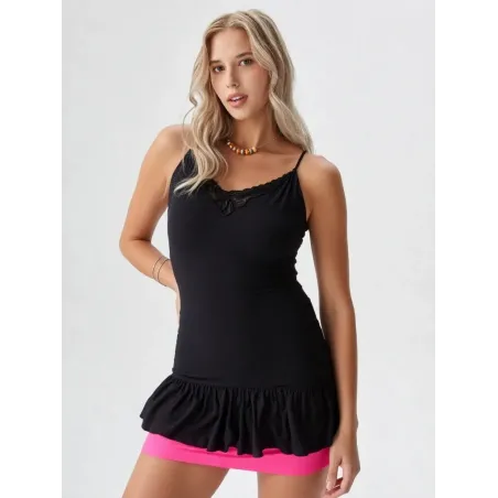 Black Long Ruffle Top  - 5