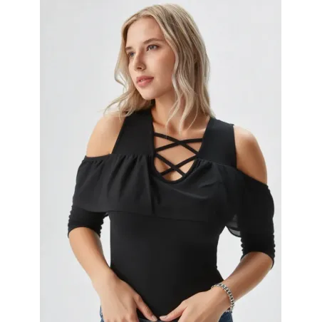 Short Sleeve Top with Ruffle  - 4