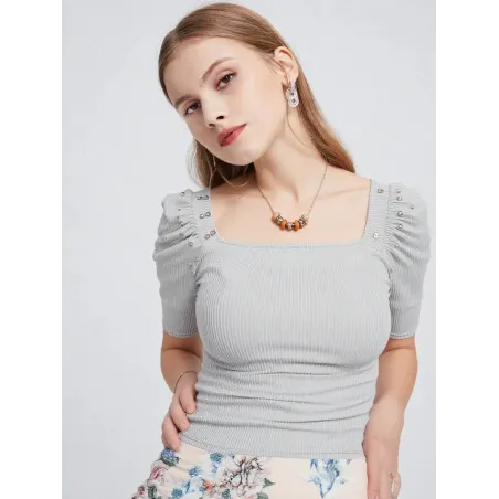 Balloon Sleeve Top with Studs  - 4