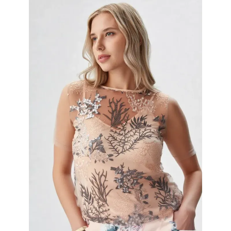 Floral Pink Blouse with Lace  - 5