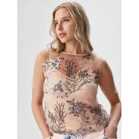 Floral Pink Blouse with Lace  - 5