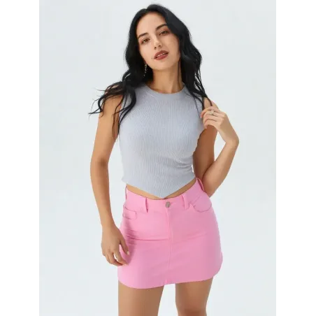 Pink Satin Denim Mini Skirt  - 4