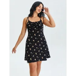 Floral mini dress women front view straps neckline | Short dresses | Buscarmoda