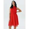 Vestido midi rojo gasa vista delantero halter volantes | Vestidos midi | Buscarmoda