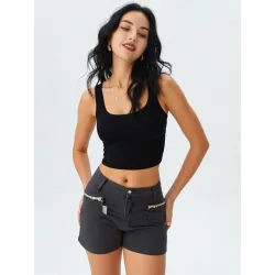 Black Stretch Satin Shorts  - 5