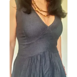 Short Denim Dress with V-Neck  - 4