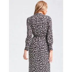 Vestido midi animal print vista trasera manga larga fluido | Vestidos midi | Buscarmoda