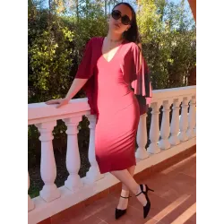 Vestido midi granate con capa vista frontal | Vestidos midi | Buscarmoda