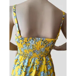 Detalle espalda elástica nido de abeja vestido corto floral amarillo | Vestidos cortos | Buscarmoda