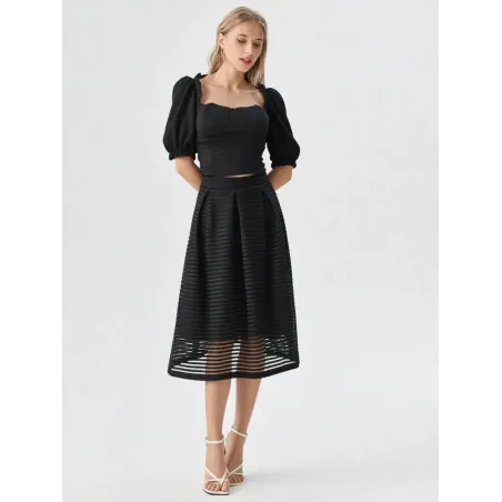 Falda midi negra plisada  - 1