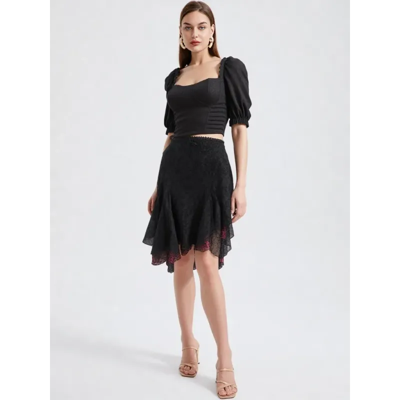 Black and Burgundy Mini Skirt  - 1