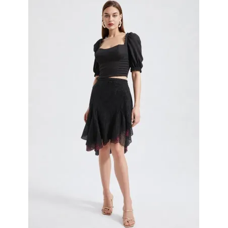 Black and Burgundy Mini Skirt  - 1