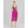 Fuchsia lace midi skirt Bohemian with lined design, back slit and delicate floral lace
