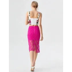 Fuchsia lace midi skirt Bohemian metal zipper | Midi Skirts | Buscarmoda