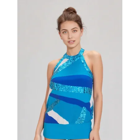 Long Blue Halter Top  - 1