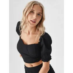 Black Sweetheart Neckline Top  - 1