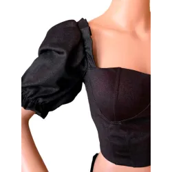 Black Sweetheart Neckline Top  - 2