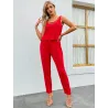 Mono largo rojo mujer sin mangas elegante con tejido fluido y bolsillos laterales para eventos y fiesta