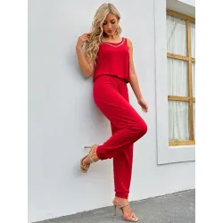 Mono largo rojo mujer vista lateral fluida | Mono largo | Buscarmoda