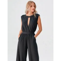 Mono negro gasa mujer sin mangas vista frontal | Monos largos | Buscarmoda