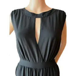 Mono negro gasa mujer sin mangas detalle tejido fluido | Monos largos | Buscarmoda