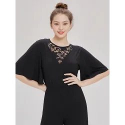 long black lace jumpsuit front view | Long jumpsuit | Buscarmoda